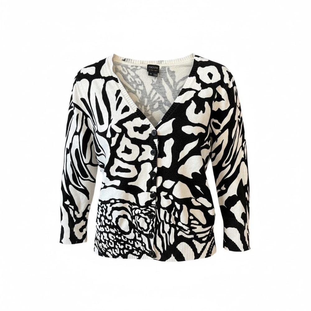 Nicole Miller Black and White Cardigan Size M